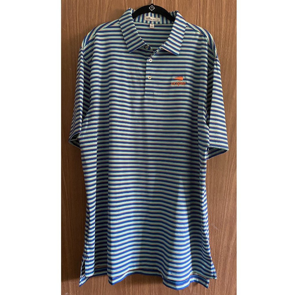 Peter Millar US Open Blue and Orange Striped Polo - Size: XL